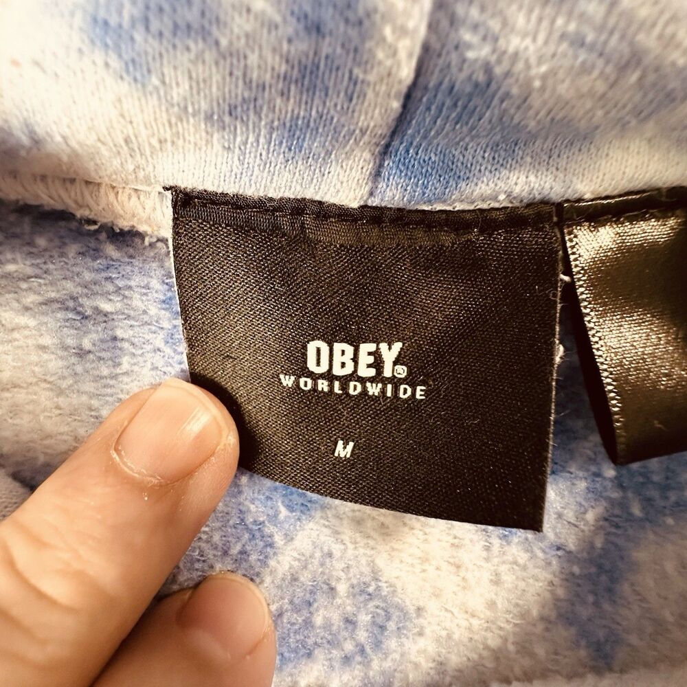OBEY worldwide Tie Dye Hoodie Flower Design White Blue Shepard Fairey Art - Picture 4 of 8